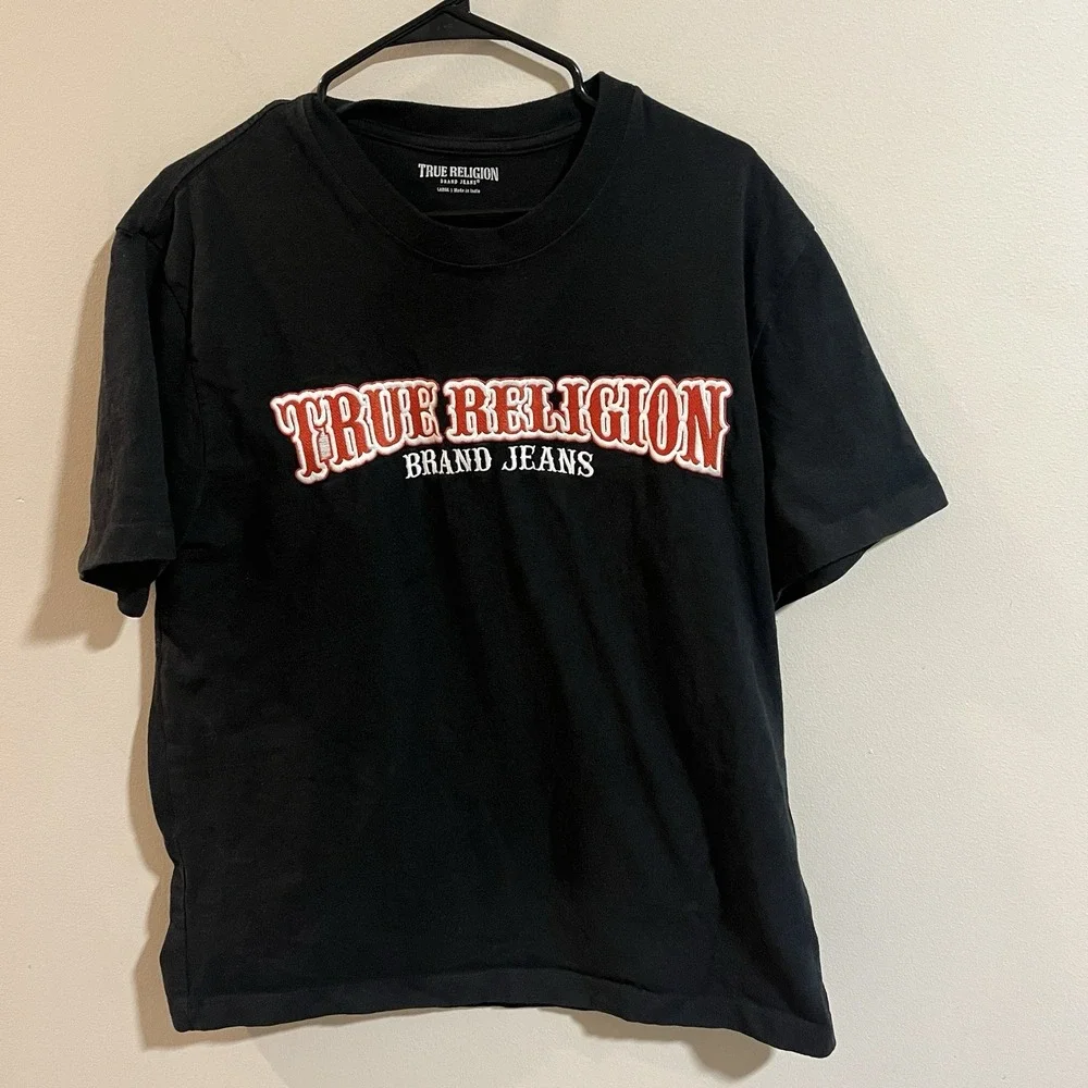 TRUE RELIGION Black POP ART HORSESHOE Short Sleeve Graphic Tee‎ shirt size Large
